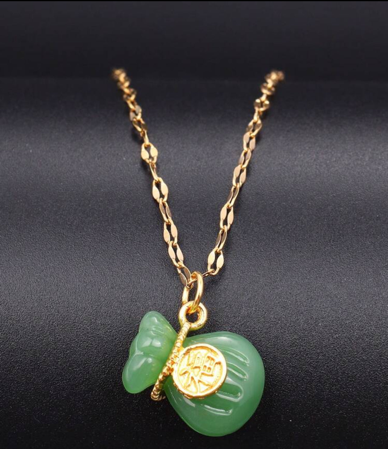 Natural Jade Chalcedony Money Bag
Pendant Charm Necklace